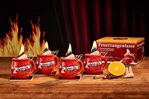 Feuerzangentasse 4er-Set, mit Rum (100ml) + ZimtZuckerHütchen (20er), Rot/Après-Ski - für Feuerzangenbowle von Feuerzangentasse