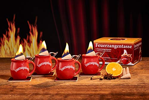 Feuerzangentasse 4er-Set, mit Rum (100ml) + ZimtZuckerHütchen (20er), Rot - für Feuerzangenbowle von Feuerzangentasse