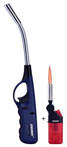 1x Stabfeuerzeug Sturmfeuerzeug Gas Feuerzeug flexibel biegsam 29,5 cm lang nachfüllbar (1 STK.(Blau)) +1x (Konsumany® Stab- Stumfeuerzeug 12,5 cm Lang) von Feuerzeuge