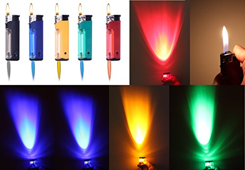 5X Feuerzeuge mit Color Licht +1x (Konsumany® Stab- Stumfeuerzeug 12,5 cm Lang) von Feuerzeuge