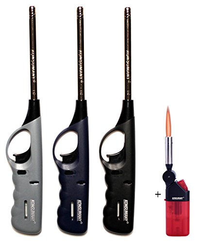 3stk. Stabfeuerzeug Feuerzeug Gas XXL 27 cm lang nachfüllbar +1x (Konsumany® Stab- Stumfeuerzeug 12,5 cm Lang) von Feuerzeuge