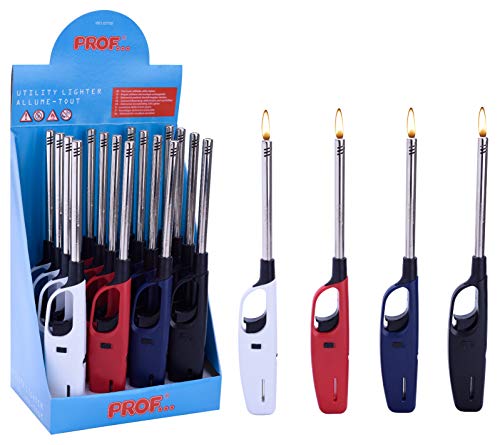 Feuerzeuge Stabfeuerzeug Gas 27 cm Lang Nachfüllbar +1x (Konsumany® Stab- Stumfeuerzeug 12,5 cm Lang) (16 Stück = (1 Display)) von Feuerzeuge