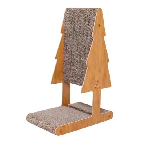 FewNvWa Kratzbaum Aus Holz Und Wellpappe mit Kratzbrett Katzenkratzer Und Kratzpad in T Form mit Glöckchenball für Die Wohnung Und für Kätzchen, Style B von FewNvWa