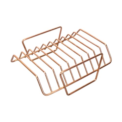 FewNvWa Platzsparender BBQ Rib Rack Stahlhalter für Schinken Und Hühner Im Freien, Roségold von FewNvWa