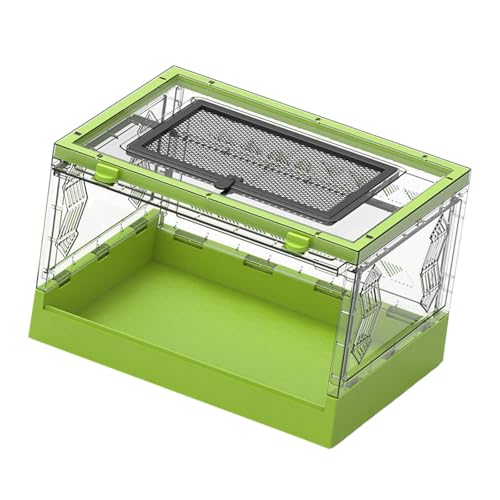 FewNvWa Reptilien Terrarium Transparente Faltbare Reptilienbox mit Schiebedeckel Fronttür Habitat Belüftete Desktop Pet Box Tragbares Aufzuchtbecken Aus PP PE, GrÜn von FewNvWa