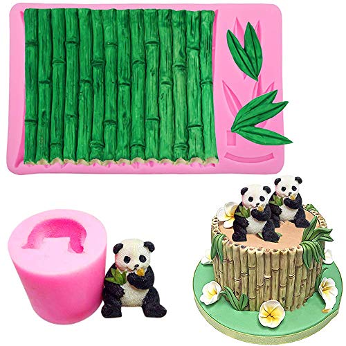 2 Stück/Set 3D Panda & Bambus Silikonformen Bambus Kuchen Bordüre Fondant Formen Zuckerwerk Kuchen Dekorieren Werkzeuge Süßigkeiten Schokolade Bumpaste Formen Panda DIY Kerze Wachs Seife Form von Fewo