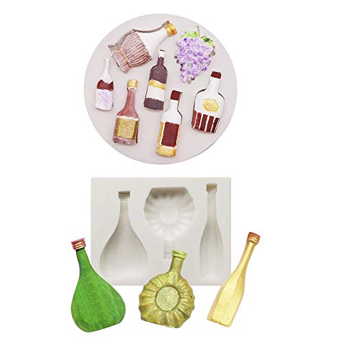 Set mit 2 Mini-Weinflaschen aus Silikon, für Fondant, Trauben, Champagner, Zuckerguss, Kuchen, Cupcakes, Dekorationswerkzeug, Polymerton, Bastelprojekte (zufällige Farbe) von Fewo