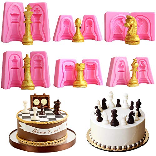 Set von 6 3D International Schachfiguren Schokolade Süßigkeiten Form Kit Schach Silikon Kuchen Cupcake Fondant Dekoration Werkzeug Bienenwachs Kerze Seife Melt Epoxidharz Gießform von Fewo