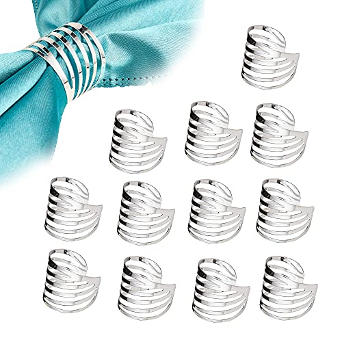 Feyarl 12 Stück Serviettenringe Metall Serviettenschnalle für Hochzeit Geburtstag Weihnachten Abendessen Esstisch (Silber) von Feyarl