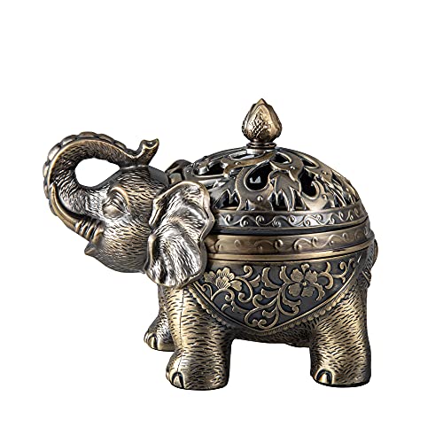 Feyarl Vintage Elefant Räuchergefäß Metall Weihrauchbrenner Räucherstäbchenhalter mit Deckel für Hause Büro Yoga Dekoration von Feyarl