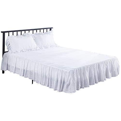 Feyart Dekoratives Rüschen-Bettlaken, Tagesdecke, Baumwollmischgewebe, Bettbezug mit Ösen-Stickerei-Rock, gerüschter Volant, 38 cm lang (weiß, 200 x 200 cm) von Feyart