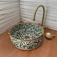 Green Sink Morocco Gold 14K - Add A Touch Of Luxury With Moroccan Washbasin in Golden Green Handcrafted For Unique Bathroom Green Sink Morocco Gold 14K - Add A Touch Of Luxury With Moroccan Washbasin in Golden Green Handcrafted For Unique Bathroom von FezMadeArt