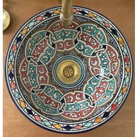 Hand-Painted Moroccan Style Ceramic Vessel Sink - Colorful Decorative Bathroom Basin With Geometric Pattern, Ideal For Rustic Or Boho Decor Hand-Painted Moroccan Style Ceramic Vessel Sink - Colorful Decorative Bathroom Basin With Geometric Pattern, Ideal For Rustic Or Boho Decor von FezMadeArt