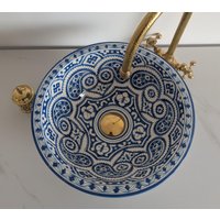 Moroccan Basin Painted in Royal Blue -Handcrafted Ceramic Sink - Washbasin With Intricate Patterns, Perfect For Stylish Bathroom von FezMadeArt