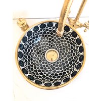 Moroccan Fez Design Sink - Handmade Porcelain Ceramic Wash Basin With 14K Gold Rim, High Quality, Scratch & Stain Resistant, Multiple Colors von FezMadeArt