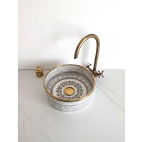 Moroccan Fez Design Sink - Handmade Porcelain Ceramic Wash Basin With Brass Rim, Scratch Stain & Heat Resistant, Elegant Multiple Colors von FezMadeArt