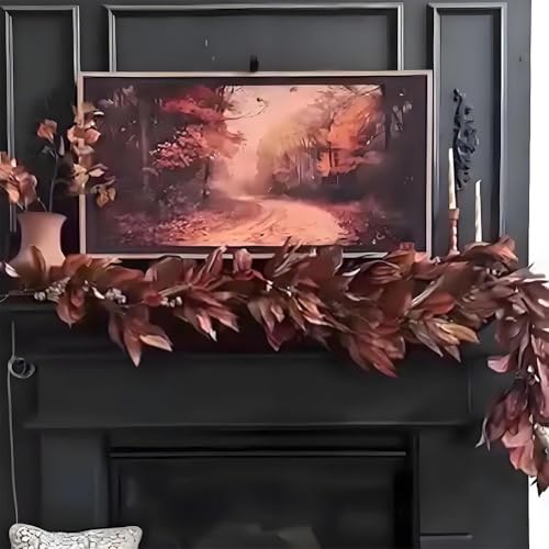 Braune Magnolienblatt-Girlande, Herbst-Magnolienblätter, künstliche Herbst-Magnolienblätter, Girlanden mit Tannenzapfen, rustikale Herbstblätter für Kaminsims, Weihnachtsdekorationen von Fgbetcv