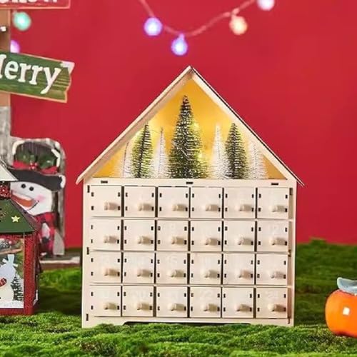 LED-Adventskalender aus Holz, dekoriert, 24 Schubladen und LED-Countdown-Kalender, Countdown bis Weihnachten, aus Holz, beleuchtete Adventskalender LED-Adventskalender aus Holz, dekoriert, 24 Schubladen und LED-Countdown-Kalender, Countdown bis Weihnachten, aus Holz, beleuchtete Adventskalender von Fgbetcv