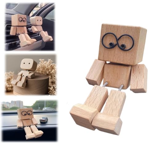 Schüttelnde Holzfigur, handgefertigte schüttelnde Füße, Holzpuppe mit mehreren magnetischen Dekorationen, moderne kreative Schreibtisch-Ornamente, kleine nerdige Puppen für Zuhause, Büro von Fgbetcv