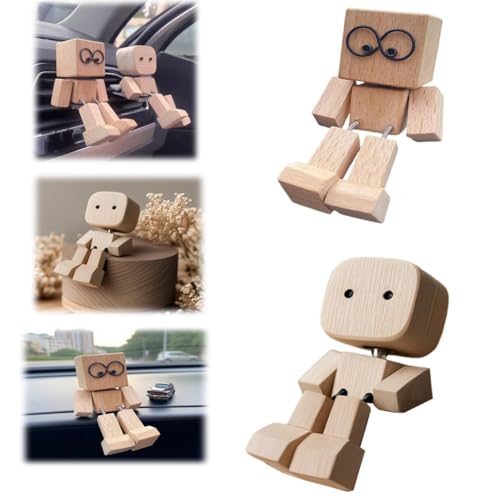 Schüttelnde Holzfigur, handgefertigte schüttelnde Füße, Holzpuppe mit mehreren magnetischen Dekorationen, moderne kreative Schreibtisch-Ornamente, kleine nerdige Puppen für Zuhause, Büro von Fgbetcv
