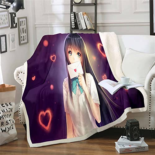 Fgolphd Anime Mädchen Decken Fleecedecken for Erwachsene Kinder, 100% Mikrofaser,Weich und warm,für Schlafsofa und Sofa (11,130x150cm) von Fgolphd