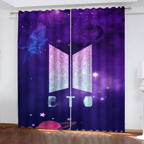 Fgolphd Bangtan Boys Verdunkelungsvorhang-Set für Schlafzimmer 3D-Druck BTS vorhänge für Kinderzimmer schiebegardine Blickdicht für Dekoration Wohnzimmer Esszimmer (12,280×180(BxH) cm) von Fgolphd