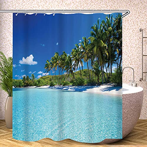 Fgolphd Beach Duschvorhang Textil 120x200 180x200 180x180 200x240 Grüne Palme Bunt Pink Blau,3D-Druck 100% Polyester,Shower Curtains Wasserdicht (11,120 x 200 cm) von Fgolphd