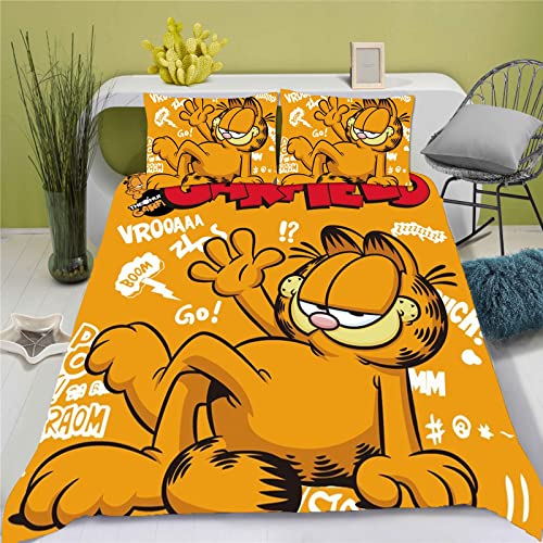 Fgolphd Cartoon Garfield Bettwäsche Kinder 3D Gedruckte Bettbezug Set Mikrofaser Mit Reißverschluss Für Kinder Junge (11,135 * 200) von Fgolphd