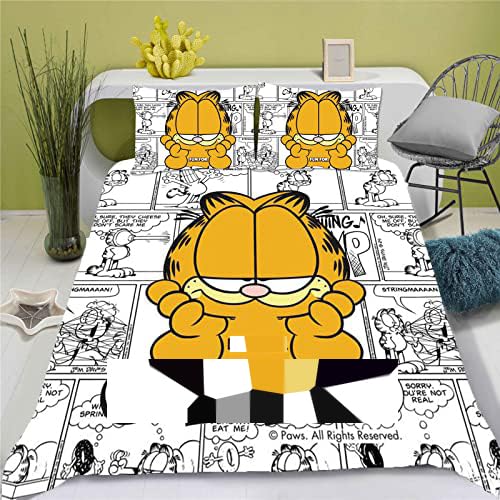 Fgolphd Cartoon Garfield Bettwäsche Kinder 3D Gedruckte Bettbezug Set Mikrofaser Mit Reißverschluss Für Kinder Junge (18,200 * 200) von Fgolphd