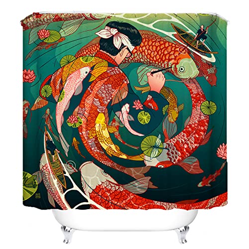 Fgolphd Cooler Japanischer Ukiyo-e Duschvorhang Mit Wellen, 180x180 Anime Octopus Asien Kraken Duschvorhang, 100% Polyester Wasserdicht (1,180 * 200cm) von Fgolphd
