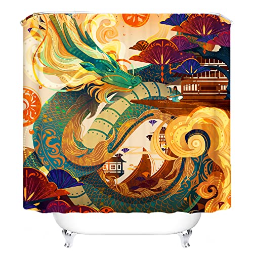 Fgolphd Cooler Japanischer Ukiyo-e Duschvorhang Mit Wellen, 180x180 Anime Octopus Asien Kraken Duschvorhang, 100% Polyester Wasserdicht (11,180 * 180cm) von Fgolphd