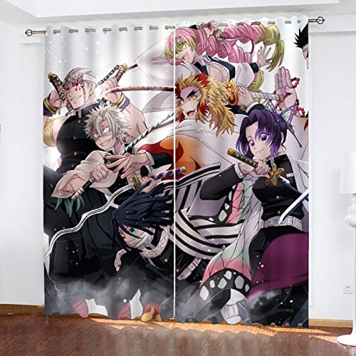 Fgolphd Demon Slayer Anime Muster Verdunkelungsvorhänge Für Jungen Und Mädchen Schlafzimmer Kinderzimmer Perforierte Vorhänge (11,100 × 140CM) von Fgolphd