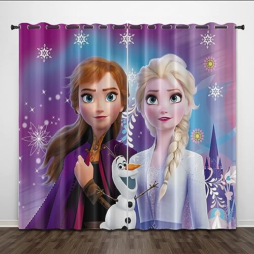 Fgolphd Frozen ELSA Verdunkelungsvorhang Wasserdichter Stoff Gardinen Für Kinderzimmer,Ösen Oben Für Gardinen?3D-Digitaldruck 100% Polyester (183×160(BxH),12) von Fgolphd