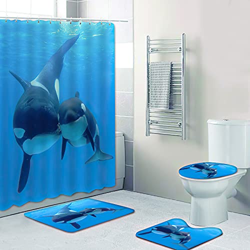 Fgolphd Duschvorhang 180x200 180x180 Fische Strand Bunt Badezimmerteppich 4-teiliges Set, Shower Curtains Machen Sie Ihr Badezimmer lebendiger (180 x 180 cm,5) von Fgolphd