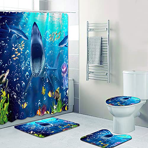 Fgolphd Duschvorhang 180x200 180x180 Fische Strand Bunt Badezimmerteppich 4-teiliges Set, Shower Curtains Machen Sie Ihr Badezimmer lebendiger (180 x 200 cm,11) von Fgolphd