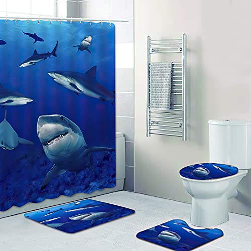 Fgolphd Duschvorhang 180x200 180x180 Fische Strand Bunt Badezimmerteppich 4-teiliges Set, Shower Curtains Machen Sie Ihr Badezimmer lebendiger (180 x 200 cm,3) von Fgolphd