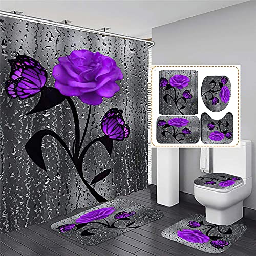 Fgolphd Duschvorhang Blume 180x200 180x180 Strand Bunt Badezimmerteppich 4-teiliges Set, Shower Curtains Wasserdicht (180 x 180 cm,11) von Fgolphd