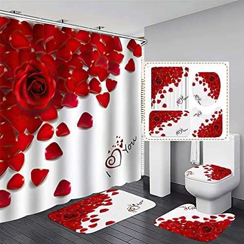 Fgolphd Duschvorhang Blume 180x200 180x180 Strand Bunt Badezimmerteppich 4-teiliges Set, Shower Curtains Wasserdicht (180 x 180 cm,3) von Fgolphd