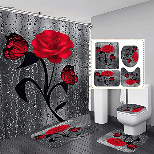 Fgolphd Duschvorhang Blume 180x200 180x180 Strand Bunt Badezimmerteppich 4-teiliges Set, Shower Curtains Wasserdicht (180 x 180 cm,7) von Fgolphd