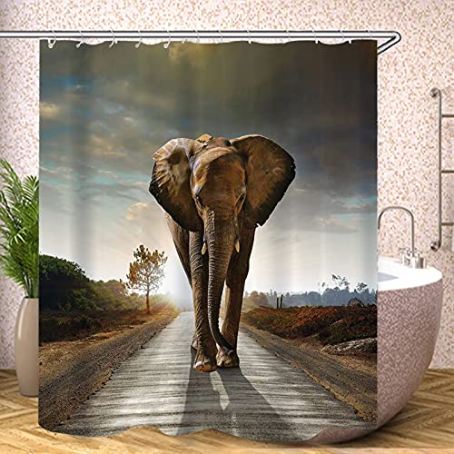 Fgolphd Duschvorhang Elefant 120x200 180x200 180x180 200x240 Tier Bunt Pink Blau Textil Badezimmerteppich 4-teiliges Set,Shower Curtains Waschbar (12,180 x 200 cm) von Fgolphd