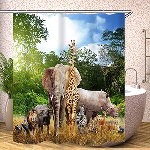 Fgolphd Duschvorhang Elefant 120x200 180x200 180x180 200x240 Tier Bunt Pink Blau Textil Badezimmerteppich 4-teiliges Set,Shower Curtains Waschbar (8,200 x 240 cm) von Fgolphd