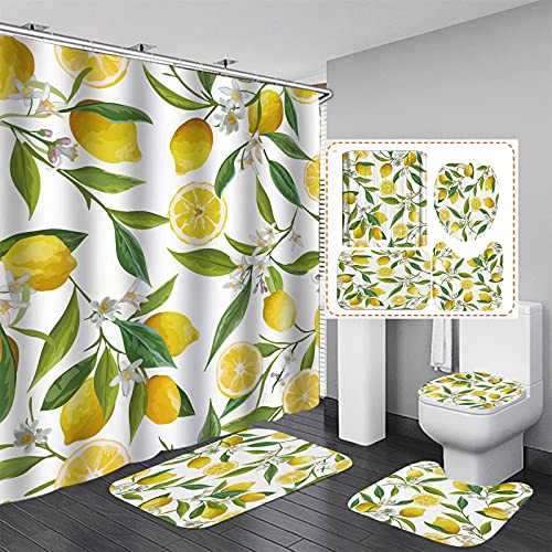 Fgolphd Duschvorhang Grün180x200 180x180 Blätter Blumen Pflanzen Blätter Strand Bunt Badezimmerteppich 4-teiliges Set,Shower Curtains Wasserdicht (180 x 180 cm,17) von Fgolphd