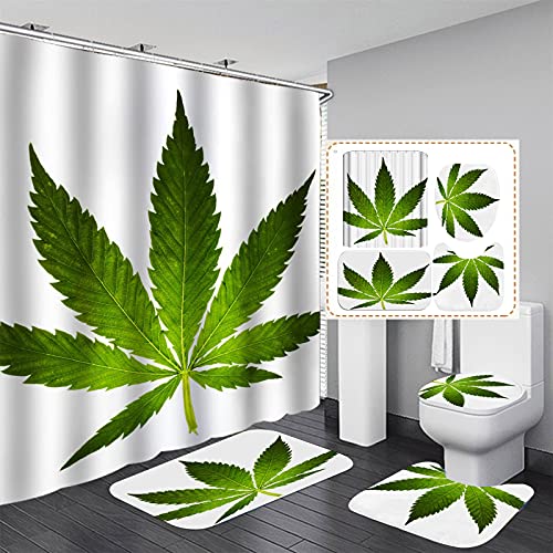Fgolphd Duschvorhang Grün180x200 180x180 Blätter Blumen Pflanzen Blätter Strand Bunt Badezimmerteppich 4-teiliges Set,Shower Curtains Wasserdicht (180 x 180 cm,9) von Fgolphd