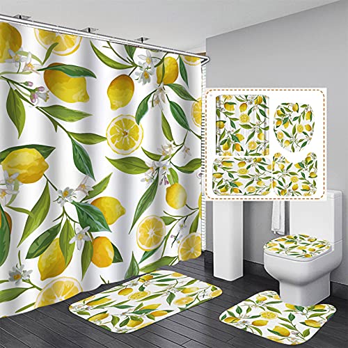 Fgolphd Duschvorhang Grün180x200 180x180 Blätter Blumen Pflanzen Blätter Strand Bunt Badezimmerteppich 4-teiliges Set,Shower Curtains Wasserdicht (180 x 200 cm,17) von Fgolphd