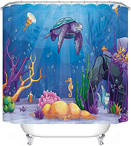 Fgolphd Duschvorhang Schildkröte 120x200 180x200 Textil, Cartoons Ozean Welt Schildkröte Bunt Shower Curtains Wasserdicht Dekorieren Sie Ihr Badezimmer (120 * 200,17) von Fgolphd