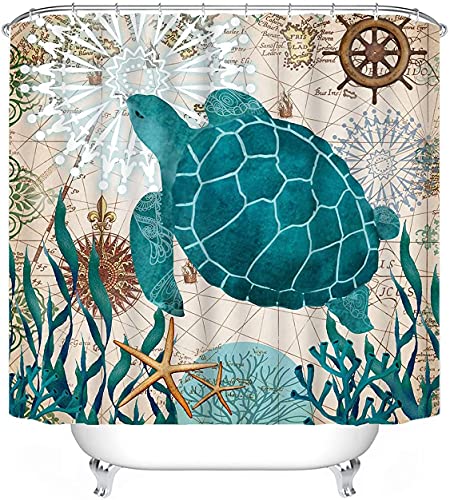 Fgolphd Duschvorhang Schildkröte 120x200 180x200 Textil, Cartoons Ozean Welt Schildkröte Bunt Shower Curtains Wasserdicht Dekorieren Sie Ihr Badezimmer (180 * 200,1) von Fgolphd