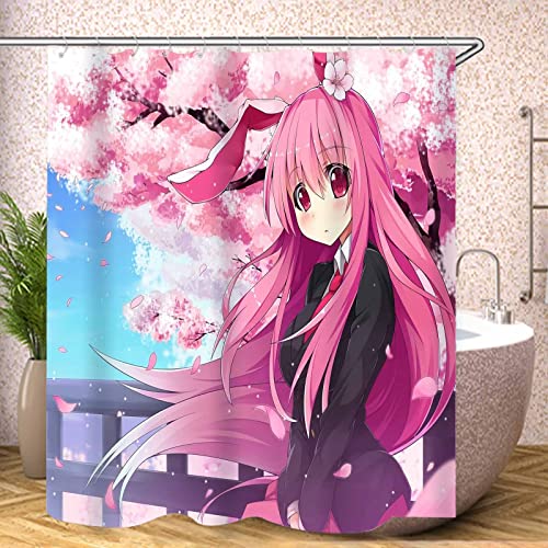 Fgolphd Duschvorhang Textil 120x200 180x200 180x180 Anime Mädchen Bunt Pink Blau, 3D-Druck 100% Polyester,Shower Curtains Wasserdicht (1,120 x 200 cm) von Fgolphd