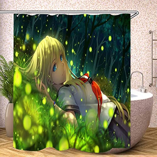 Fgolphd Duschvorhang Textil 120x200 180x200 180x180 Anime Mädchen Bunt Pink Blau, 3D-Druck 100% Polyester,Shower Curtains Wasserdicht (11,180 x 200 cm) von Fgolphd