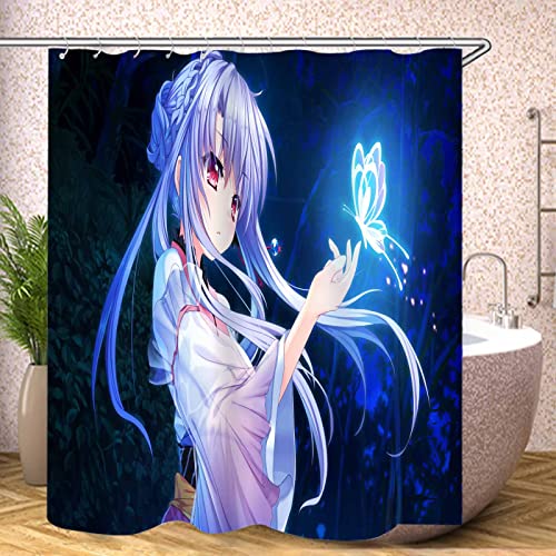 Fgolphd Duschvorhang Textil 120x200 180x200 180x180 Anime Mädchen Bunt Pink Blau, 3D-Druck 100% Polyester,Shower Curtains Wasserdicht (12,120 x 200 cm) von Fgolphd