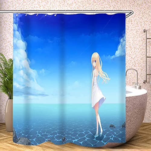 Fgolphd Duschvorhang Textil 120x200 180x200 180x180 Anime Mädchen Bunt Pink Blau, 3D-Druck 100% Polyester,Shower Curtains Wasserdicht (14,180 x 180 cm) von Fgolphd